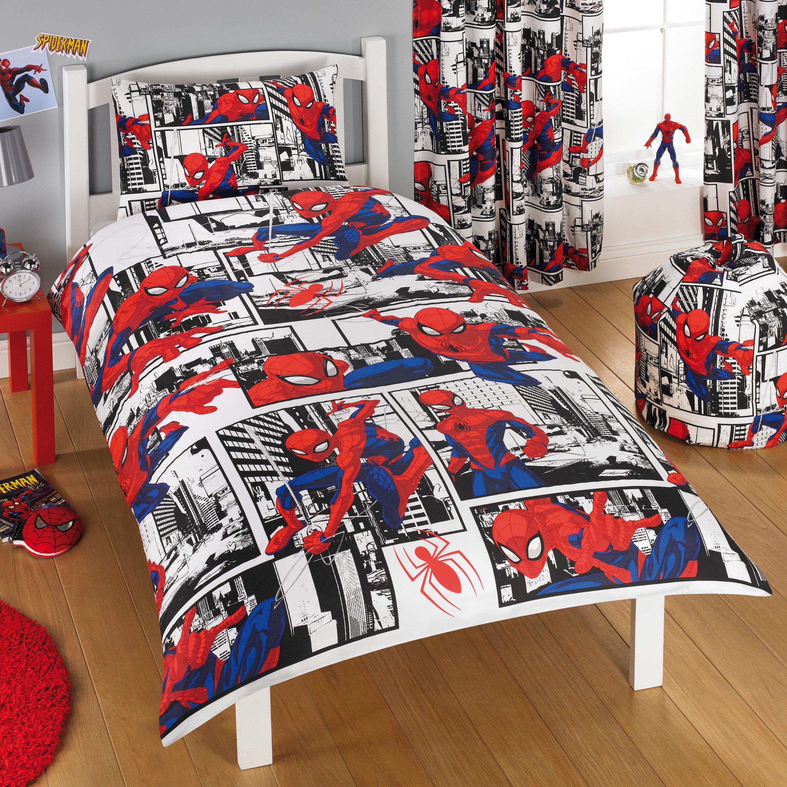 Single Bed Spiderman Metropolis Duvet Cover Set Comic Strip Red