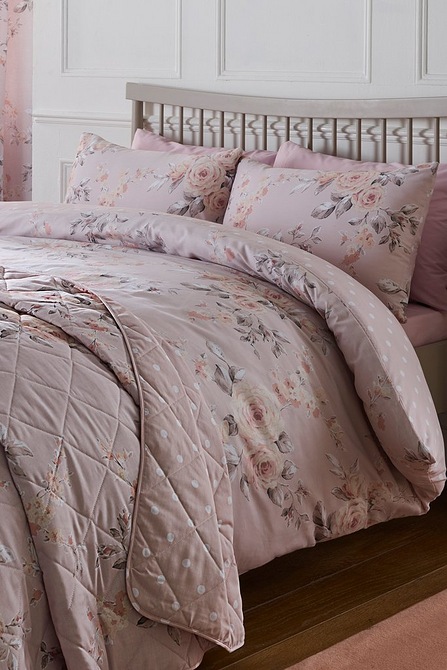 Catherine Lansfield Canterbury Blush Glitter Floral Quilt/Duvet Cover Collection 