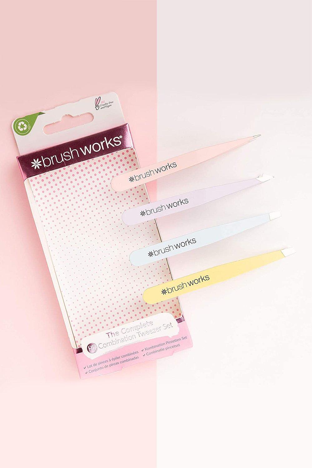 Brushworks HD 4 Piece Combination Tweezer Set Pink