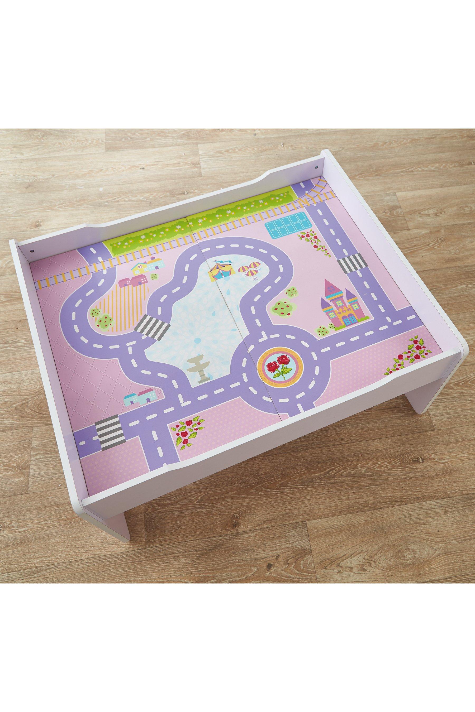 pink reversible city and train table set