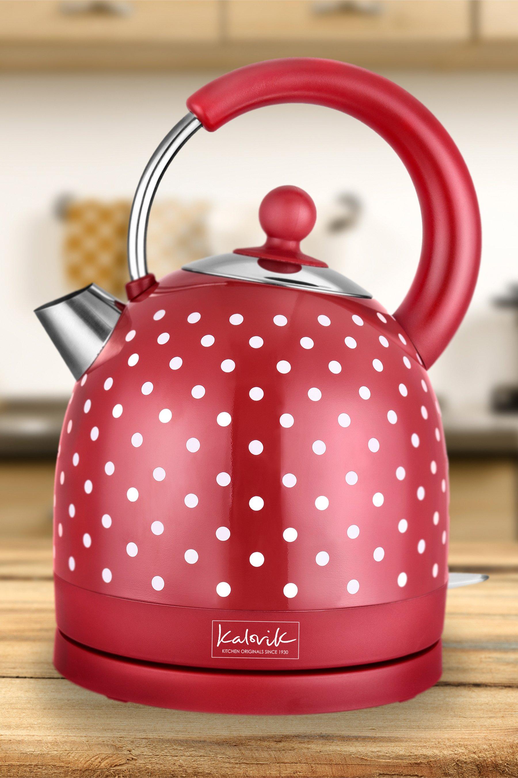 red polka dot kettle and toaster