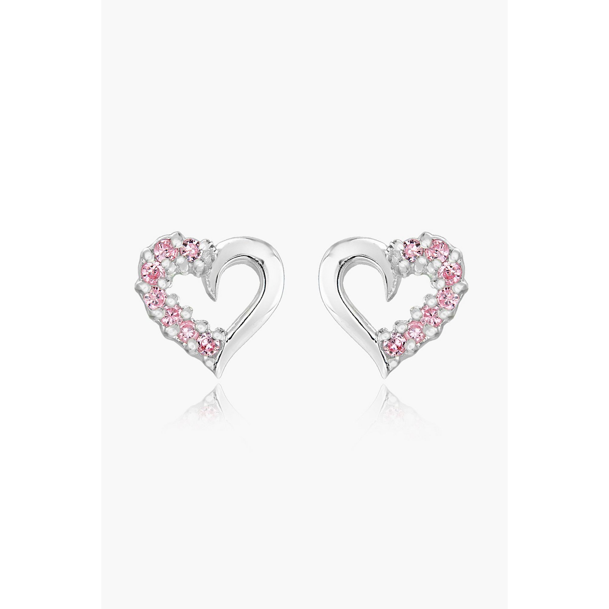Image of Sterling Silver Pink CZ Open-Heart Stud Earrings