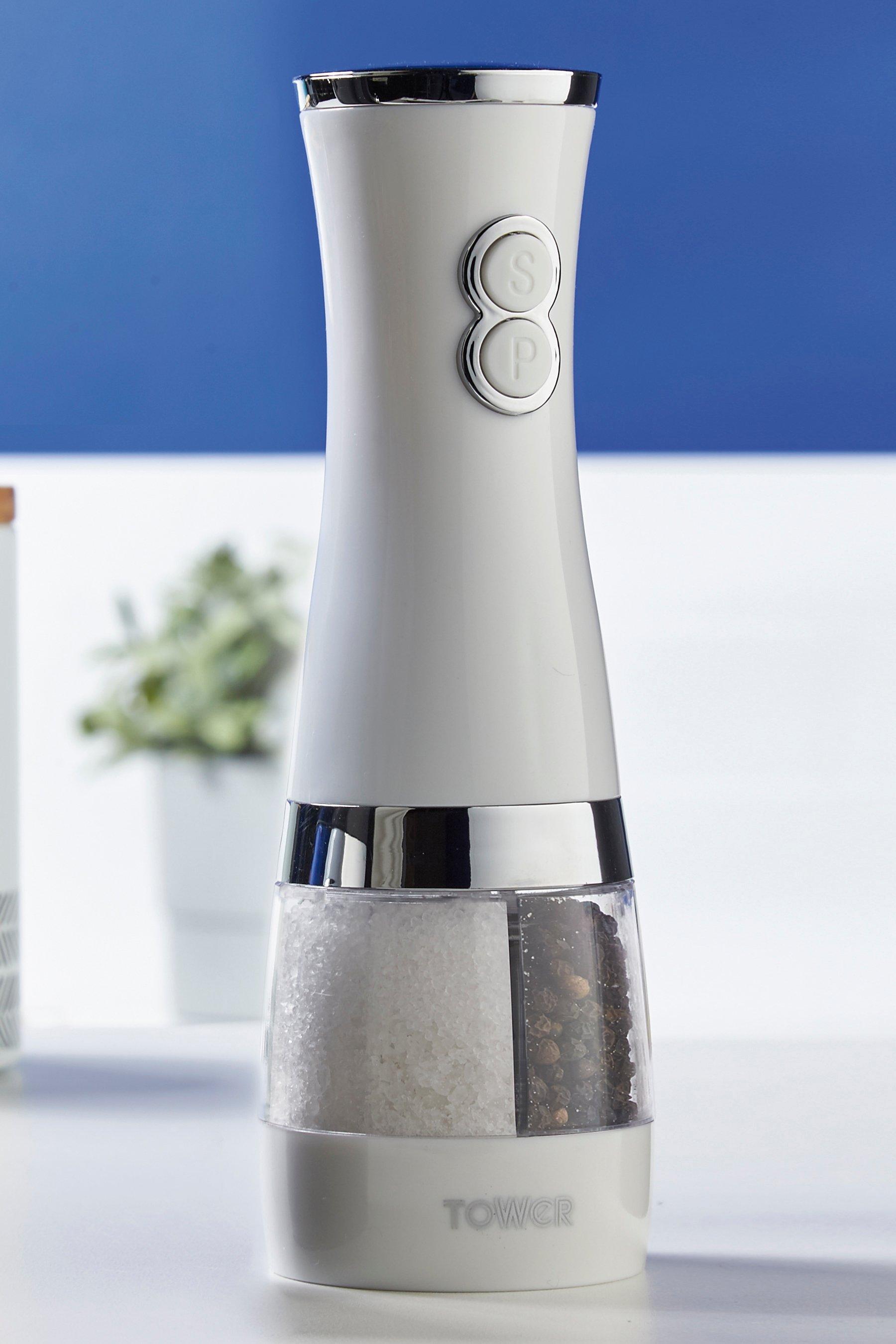 Tower Electric Duo Salt & Pepper Mill Battery Adjustable Ceramic Grinder -  White