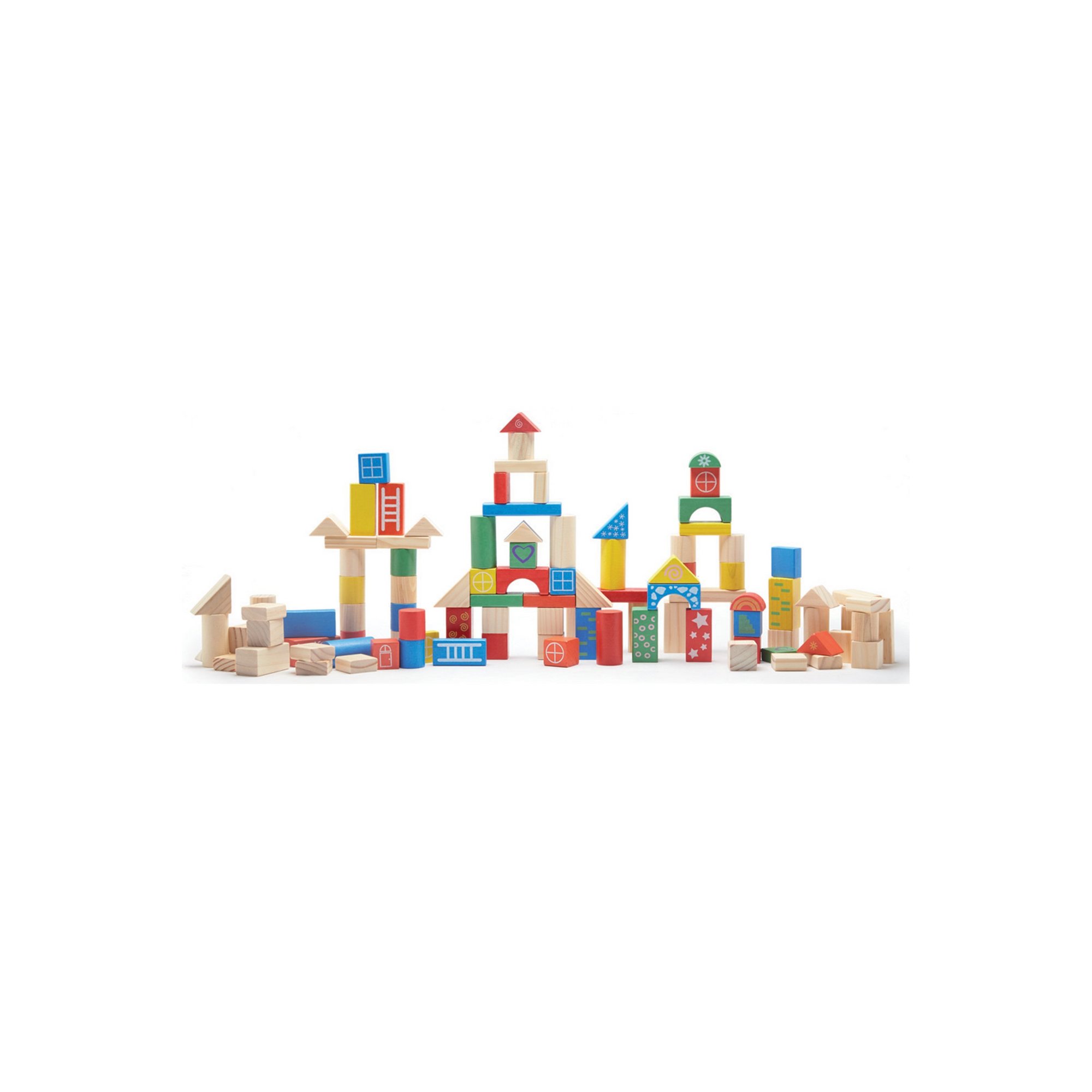 Image of 100 Piece Wooden Blocks with Shape Sorter Lid
