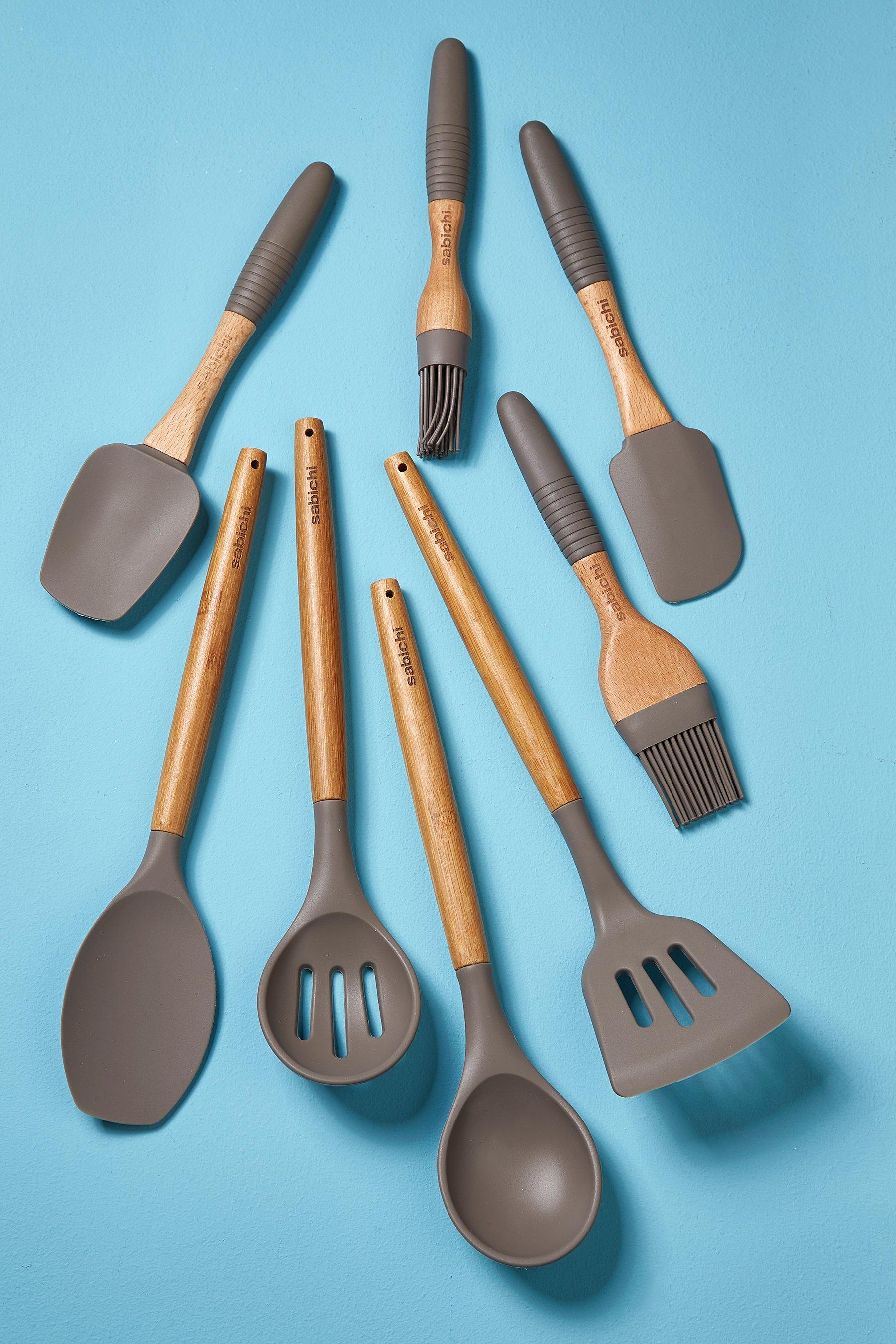 sabichi 8 piece silicone utensil set - grey