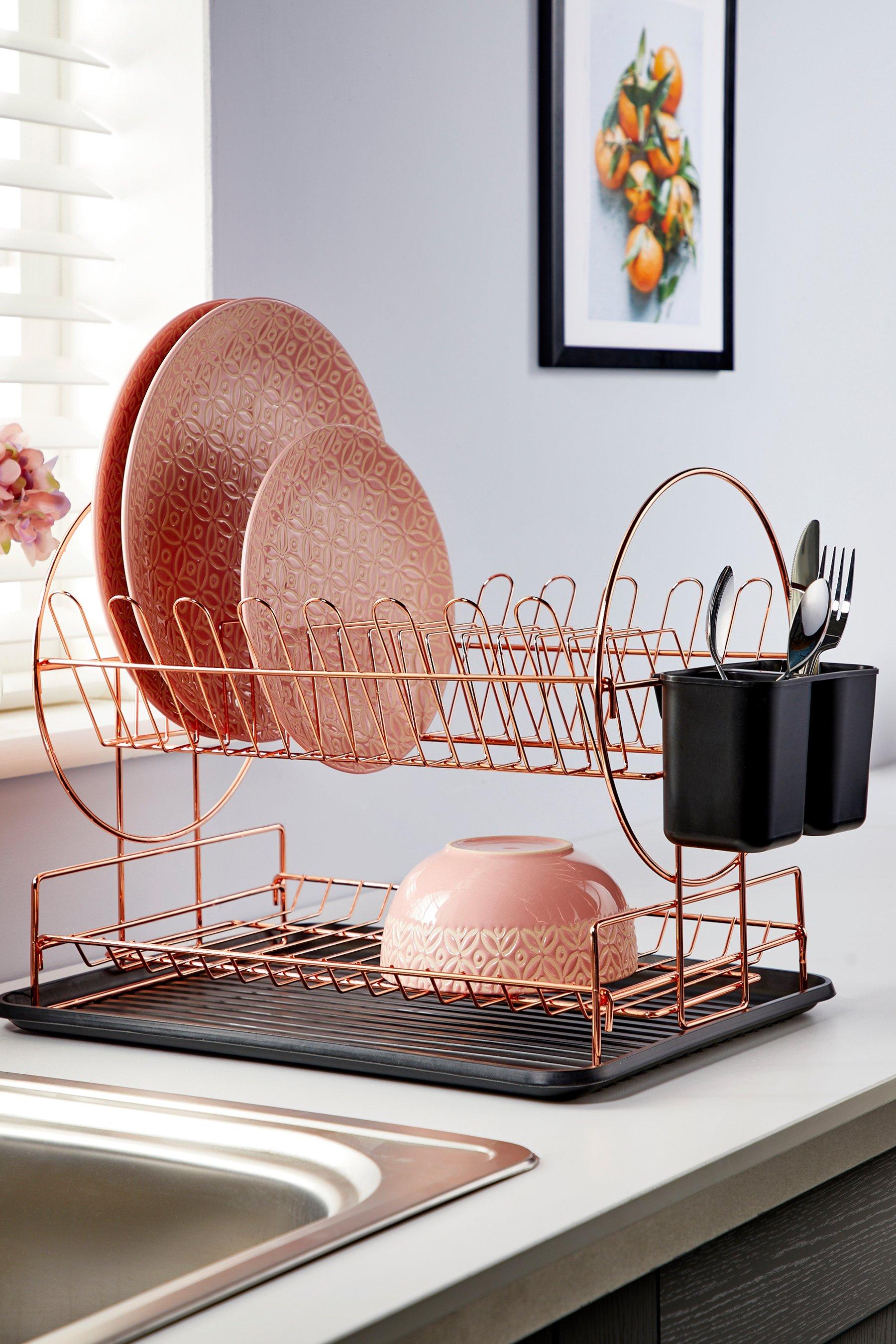 black and rose gold dish drainer