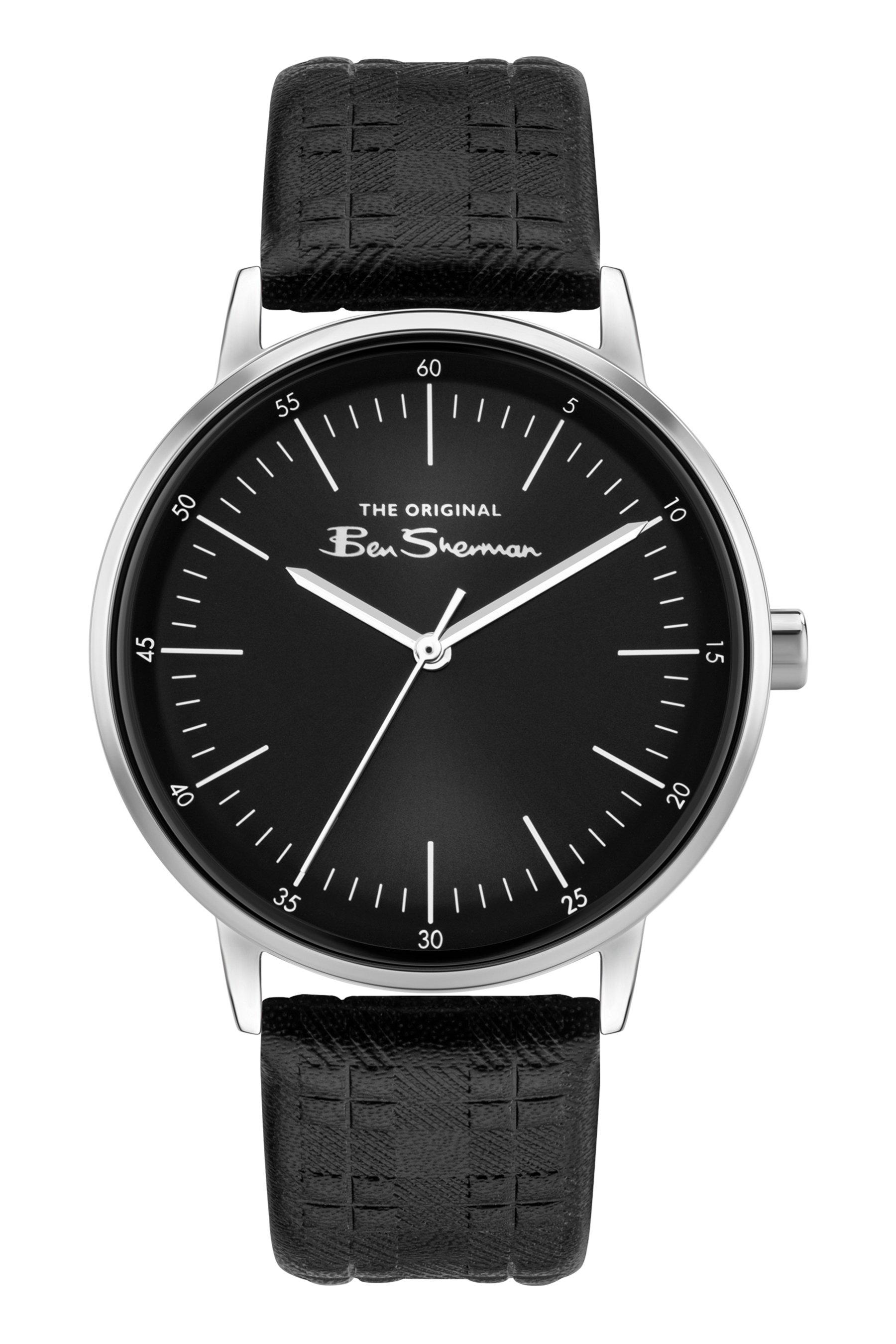 ben sherman watch with a checked strap and black dial - leather