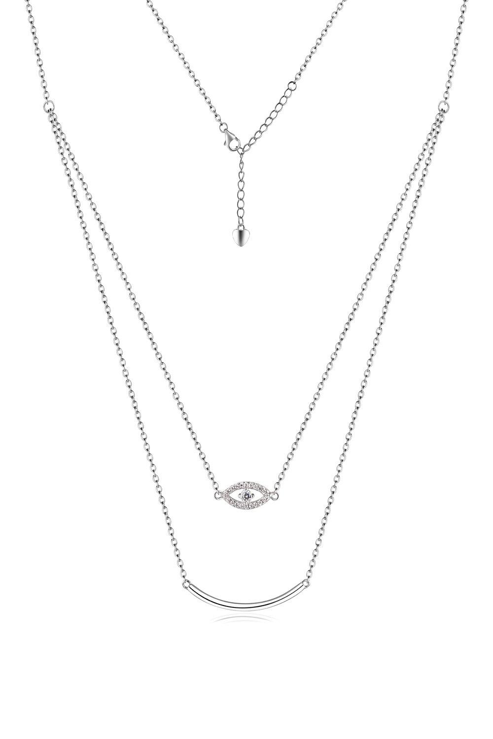 sterling silver rhodium plated layered cz necklace - sterling silver/rhodium plated - womens