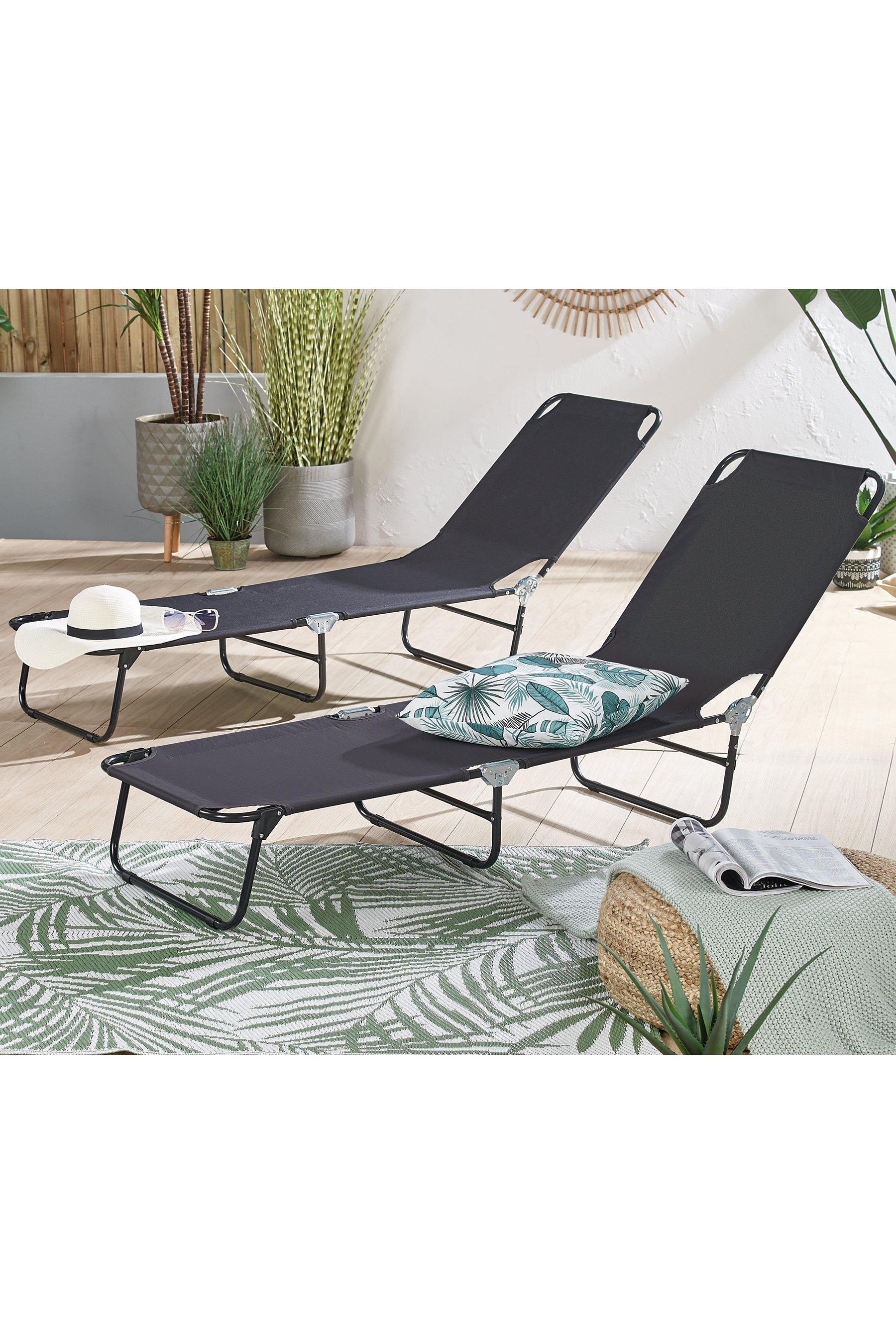 Black Polyester Outdoor Lounger