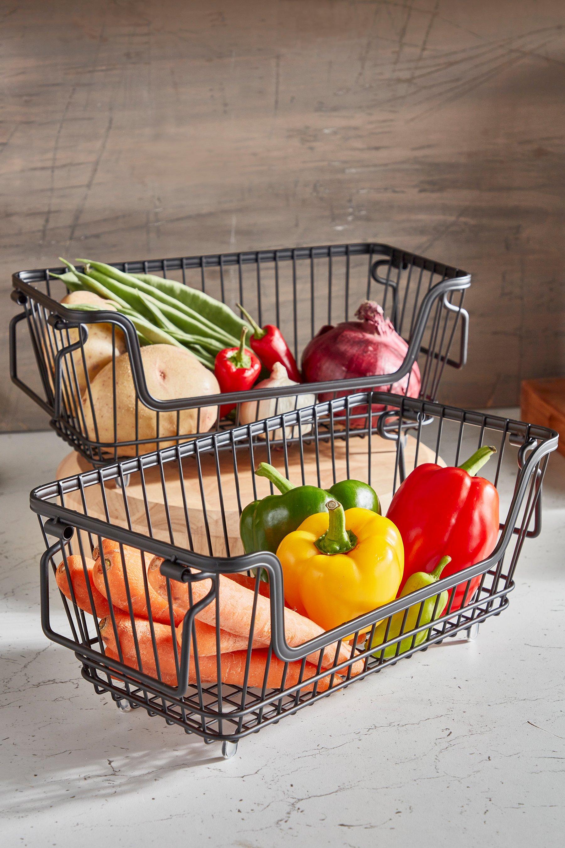 Homelife Set of 2 Black Stacking Wire Baskets