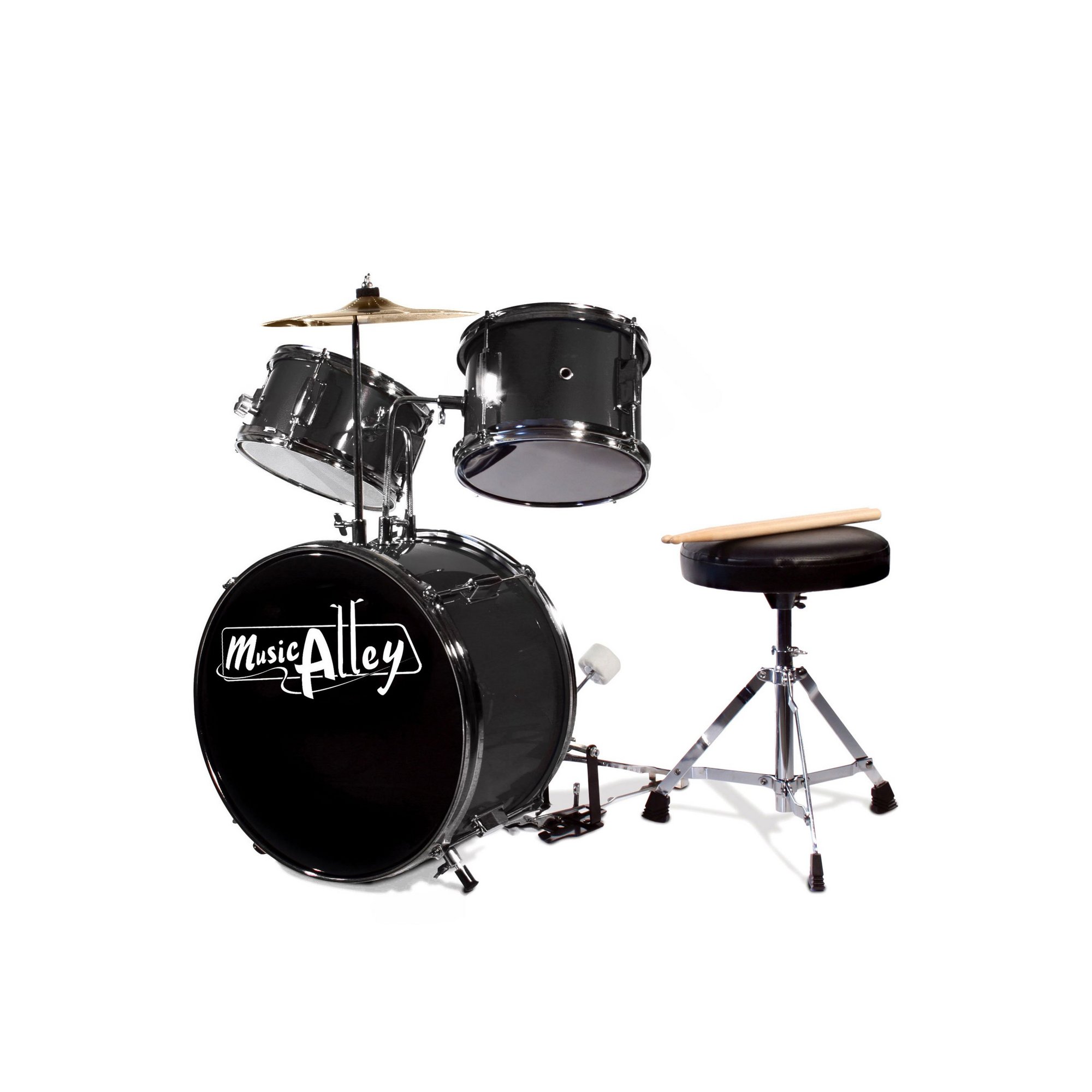 Music Alley Music Alley Junior Drum Kit with Stool and Drum Sticks | Black