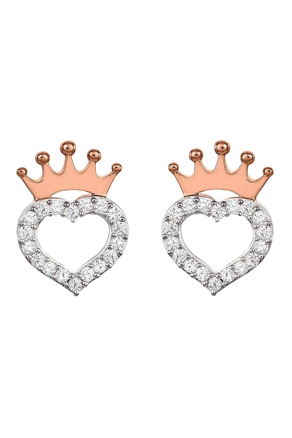 disney princess sterling silver cz heart crown stud earrings