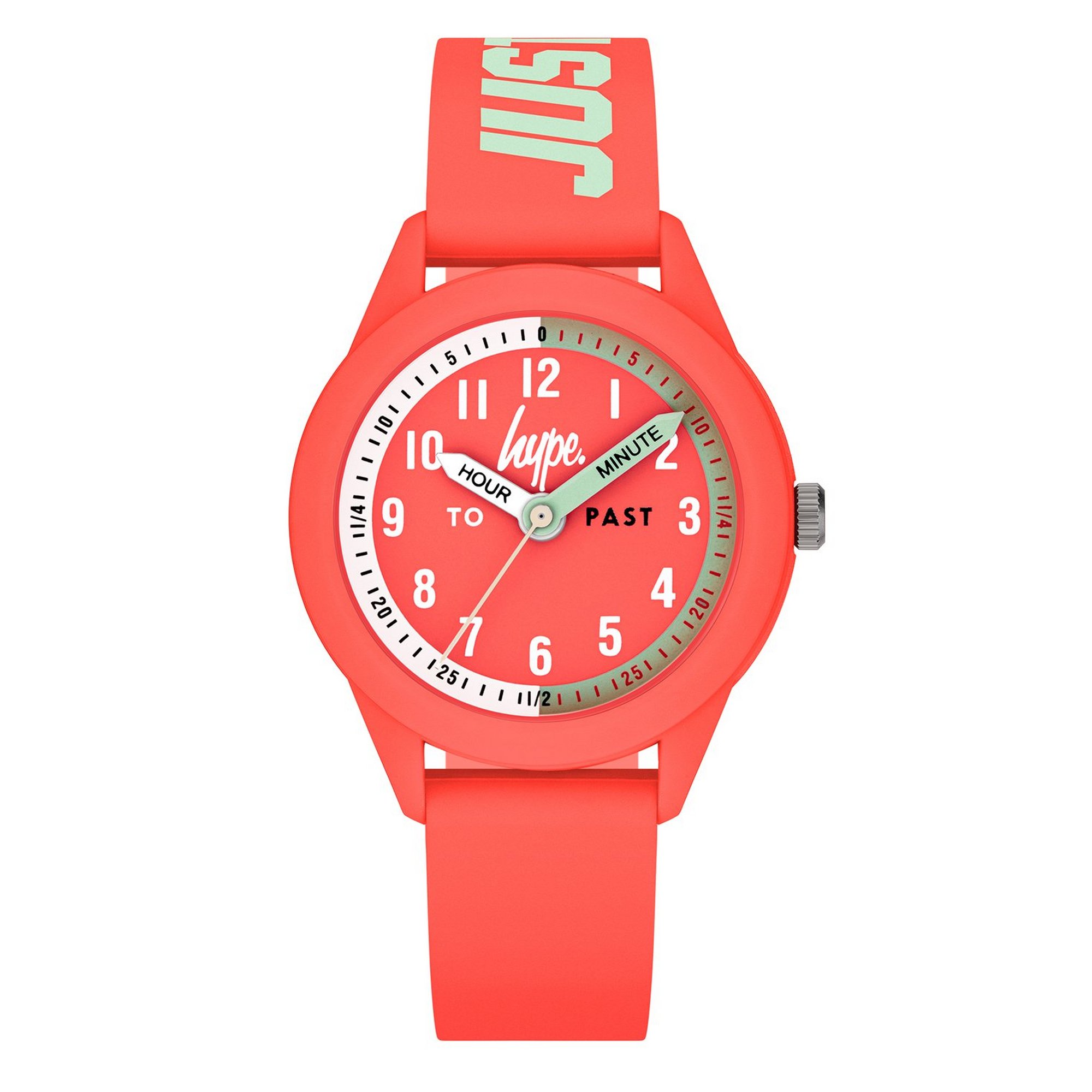 Hype Kids Coral Silicone Strap Watch with Mint Print Time Teacher Dial