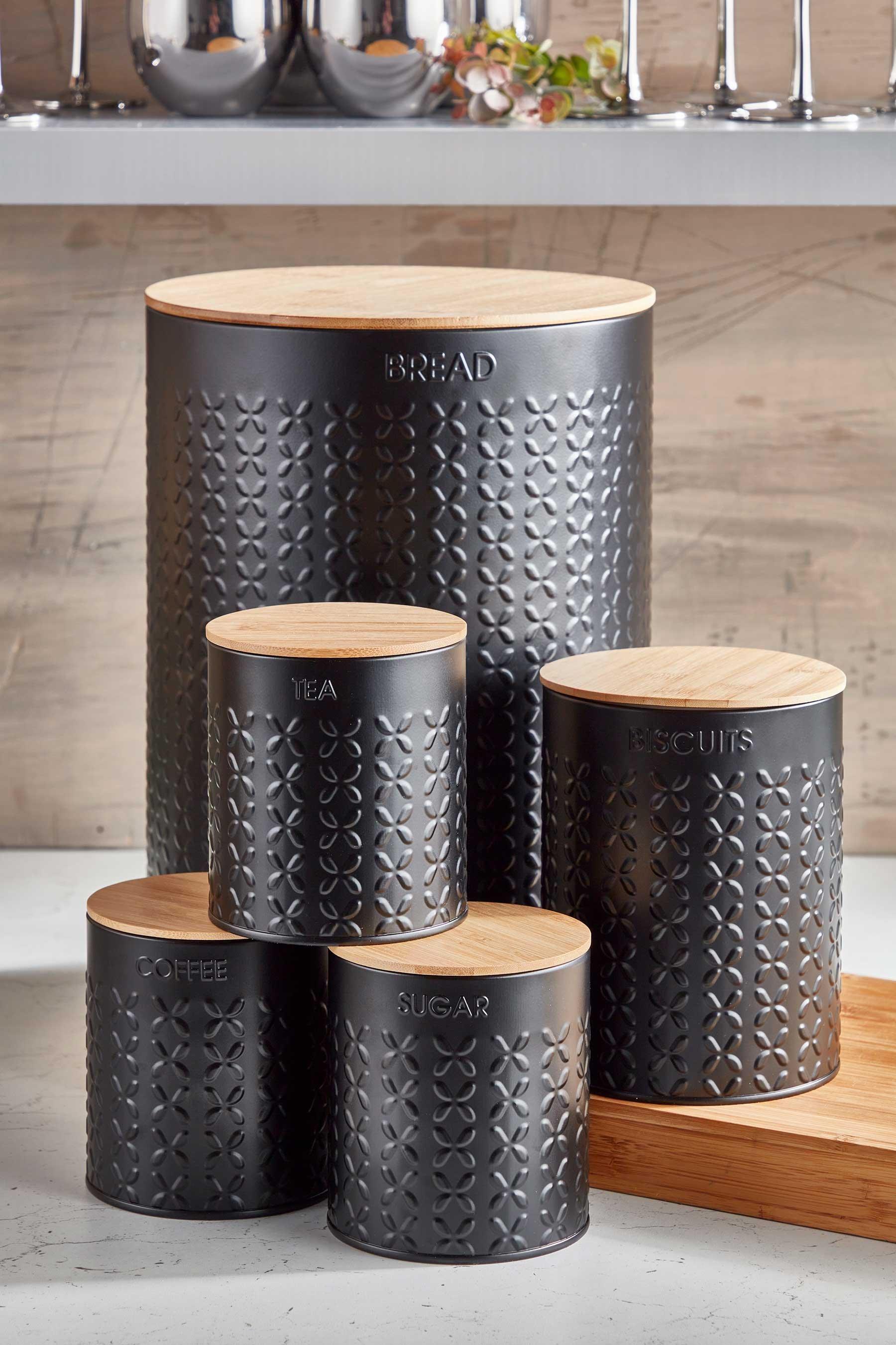 Homelife 5 Piece Stainless Steel Embossed Storage Set with Bamboo Lids