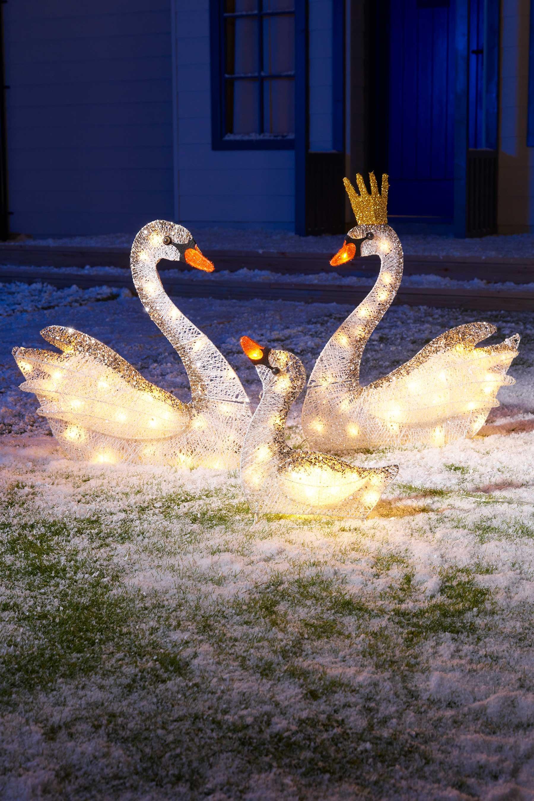 Set of 3 LED Swans Christmas Decoration