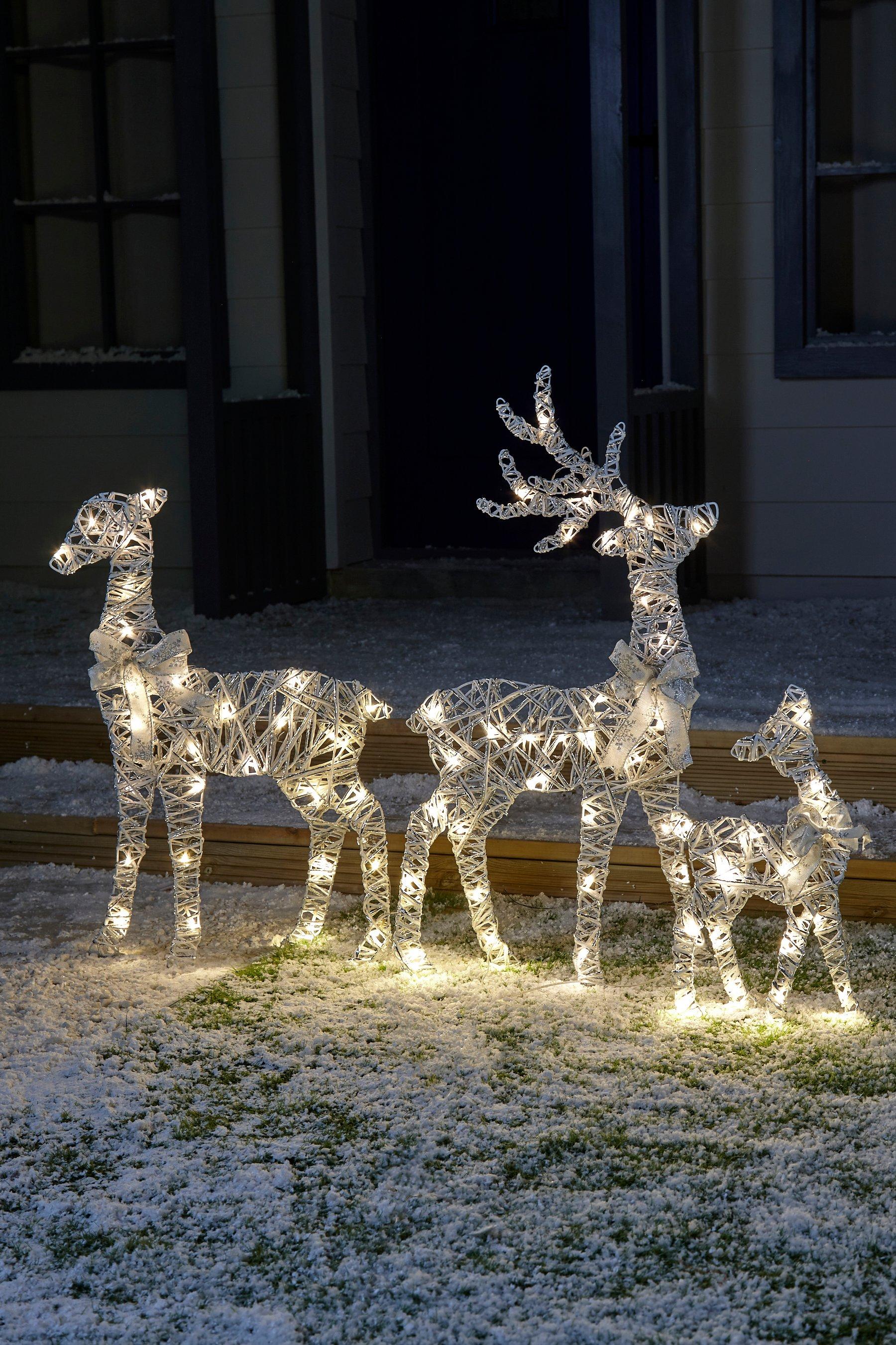 Set of 3 Silver LED Reindeers