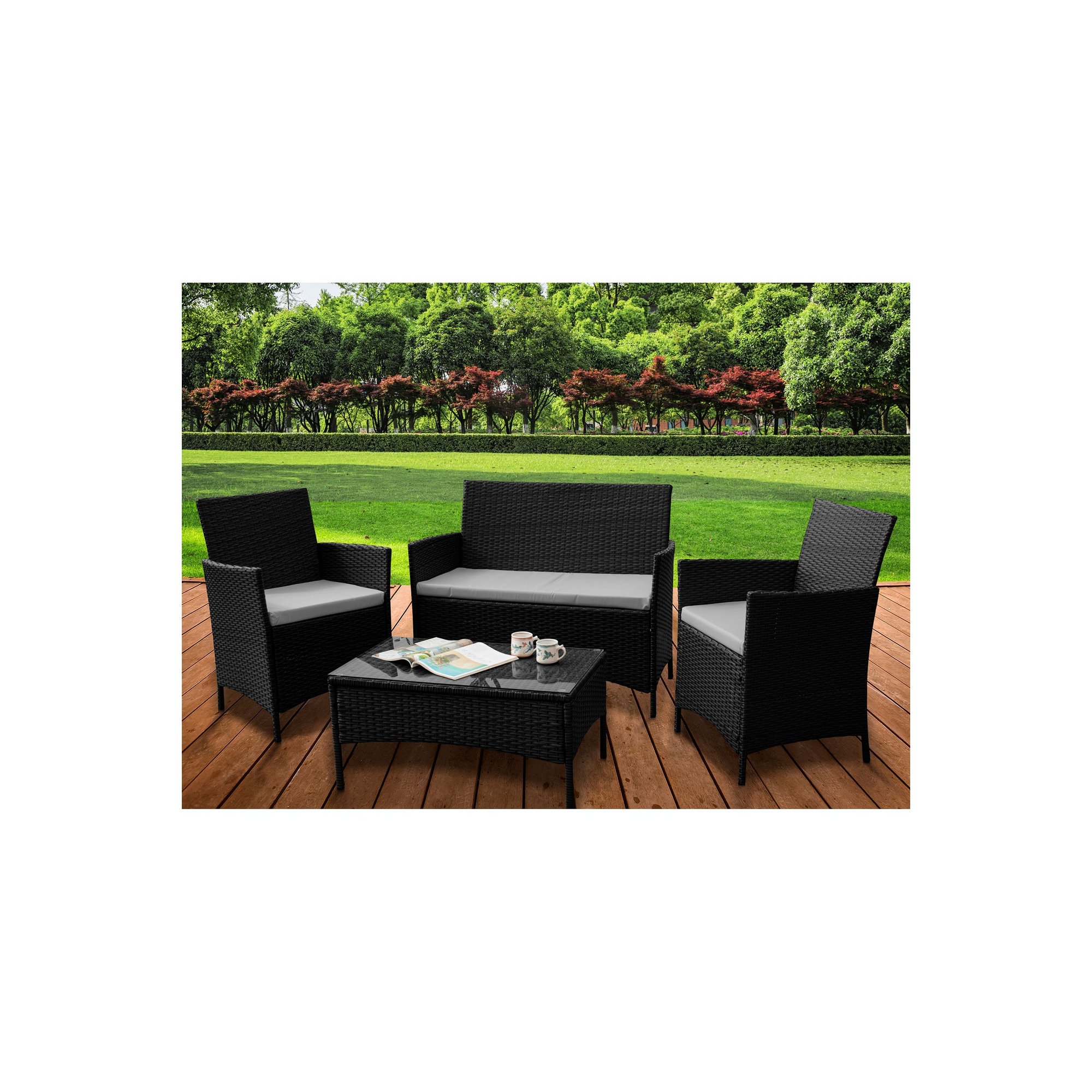 Studio 4 Piece Rattan Garden Furniture Set | Black