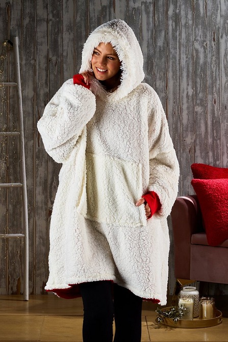 NEW Kids The Comfy Oversized Hooded Fleece Blanket Snuggle Sherpa Santa Red 