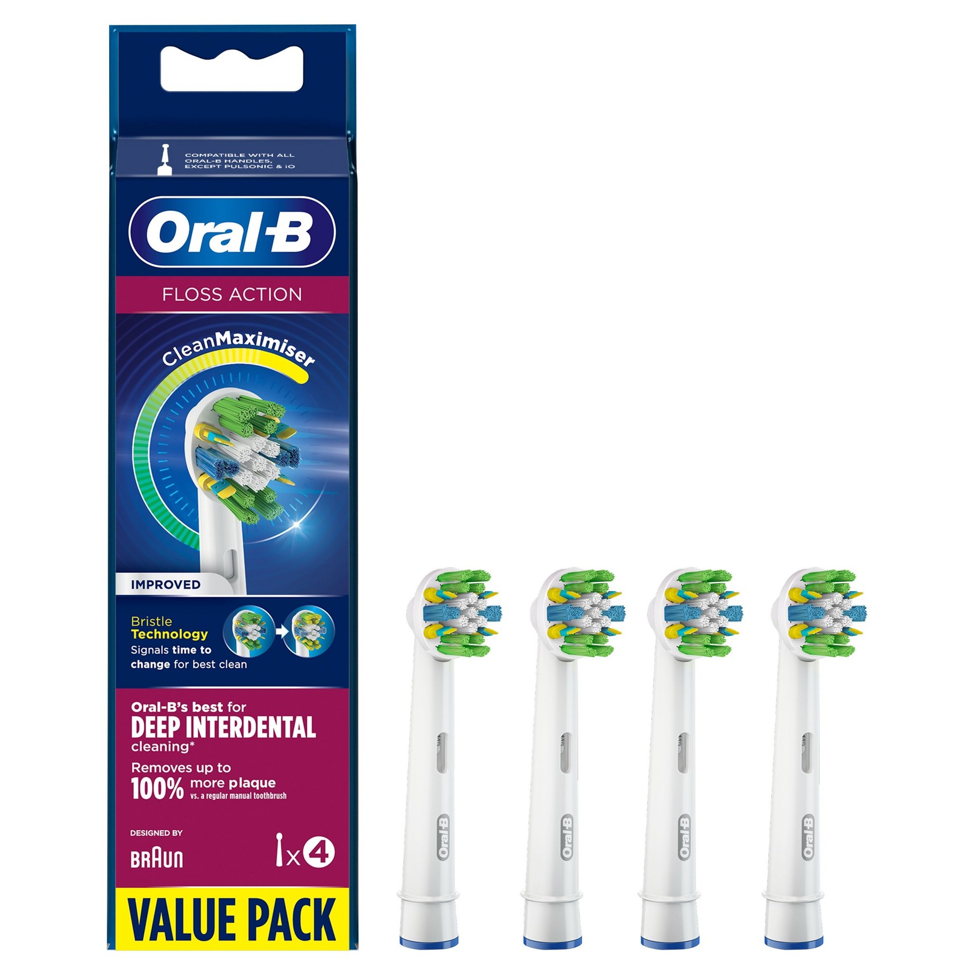Oral B Pack of 4 Floss Action-Clean Maximiser Toothbrush Heads