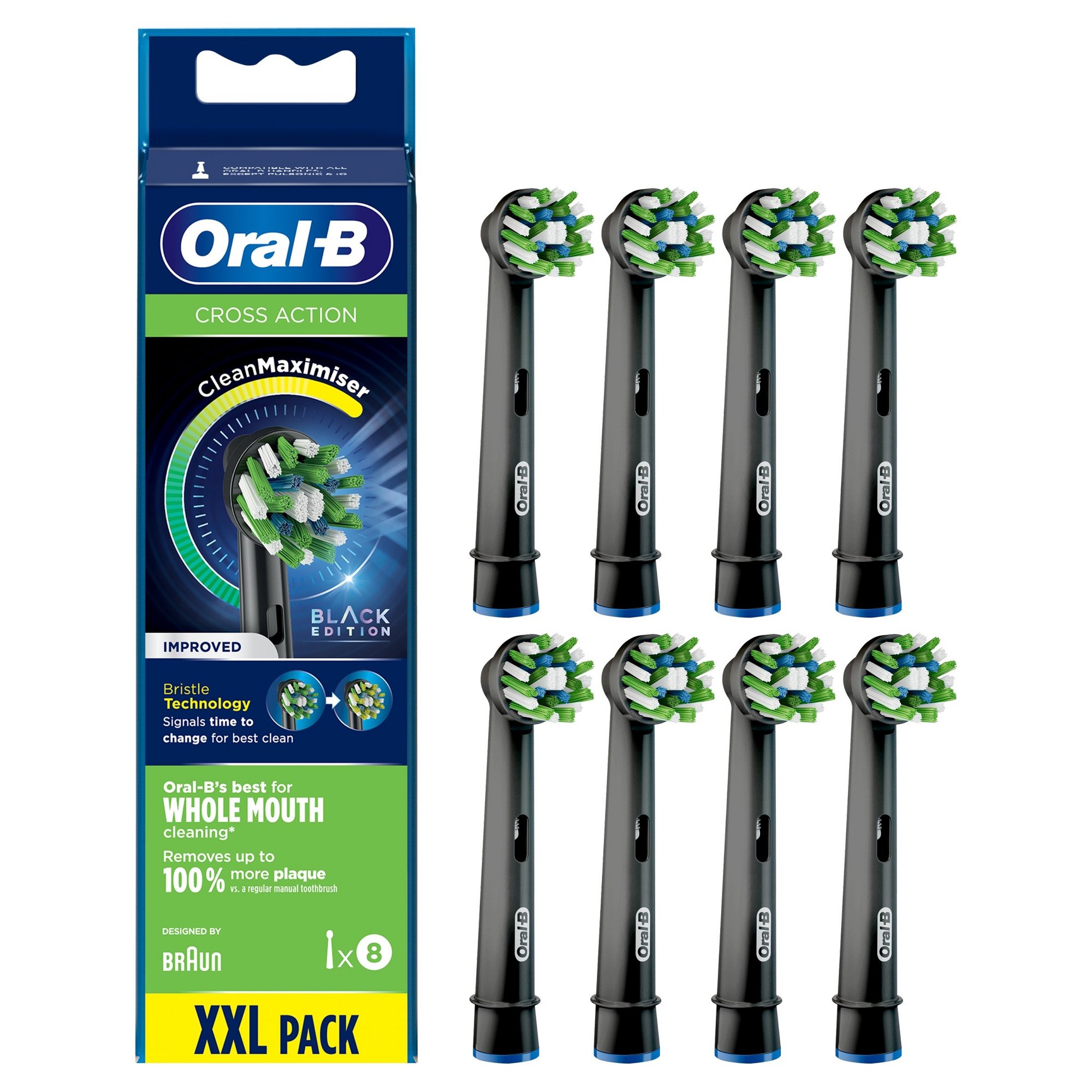 Oral B Pack of 8 Cross Action Clean Maximiser Black Toothbrush Heads