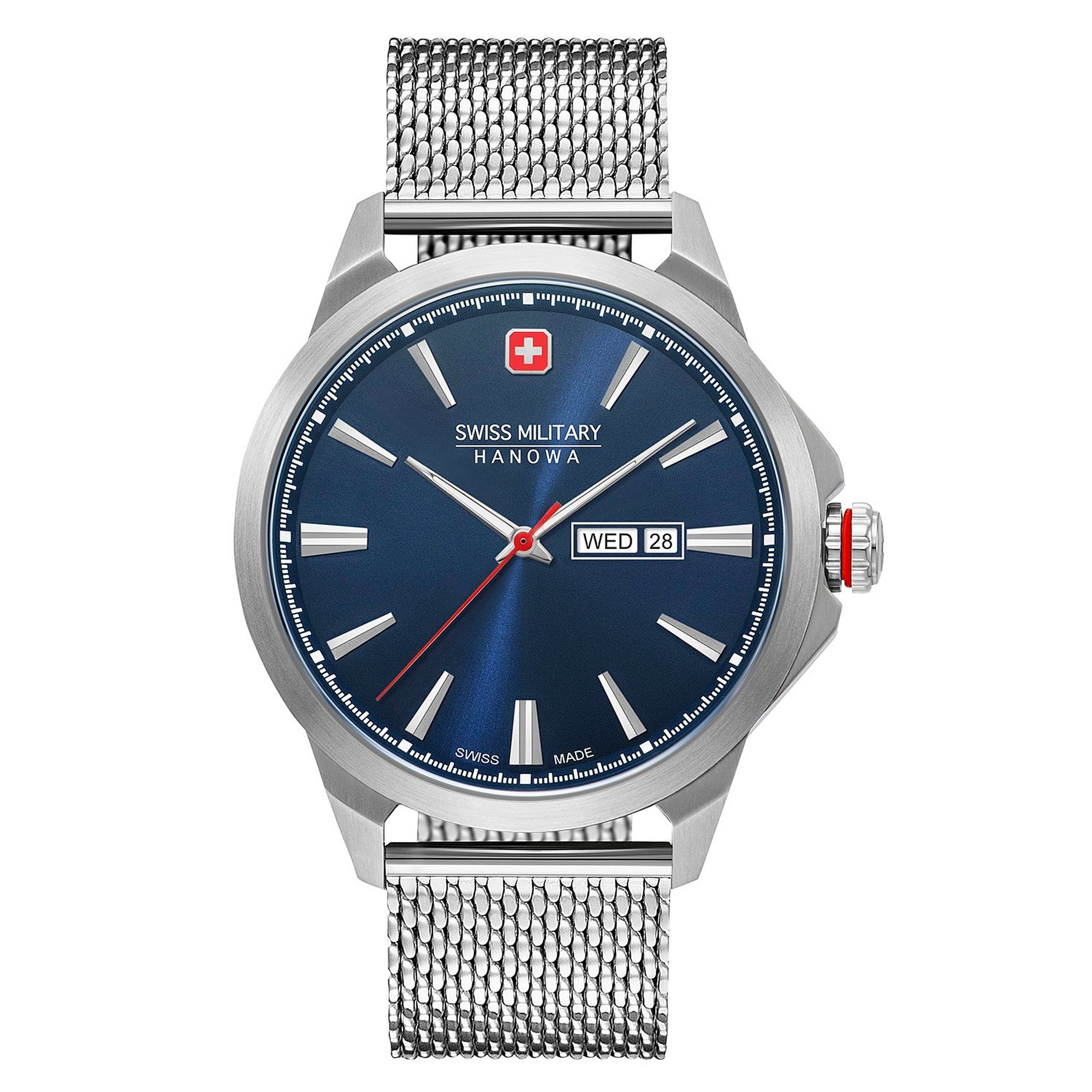 Swiss Military Stainless Steel Mesh Bracelet Watch with Navy Blue Dial