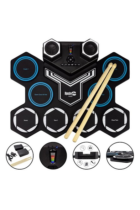 Power Supply RockJam Portable MIDI Electronic Roll Up Drum Kit with Built in Speakers Foot Pedals and Drumsticks 