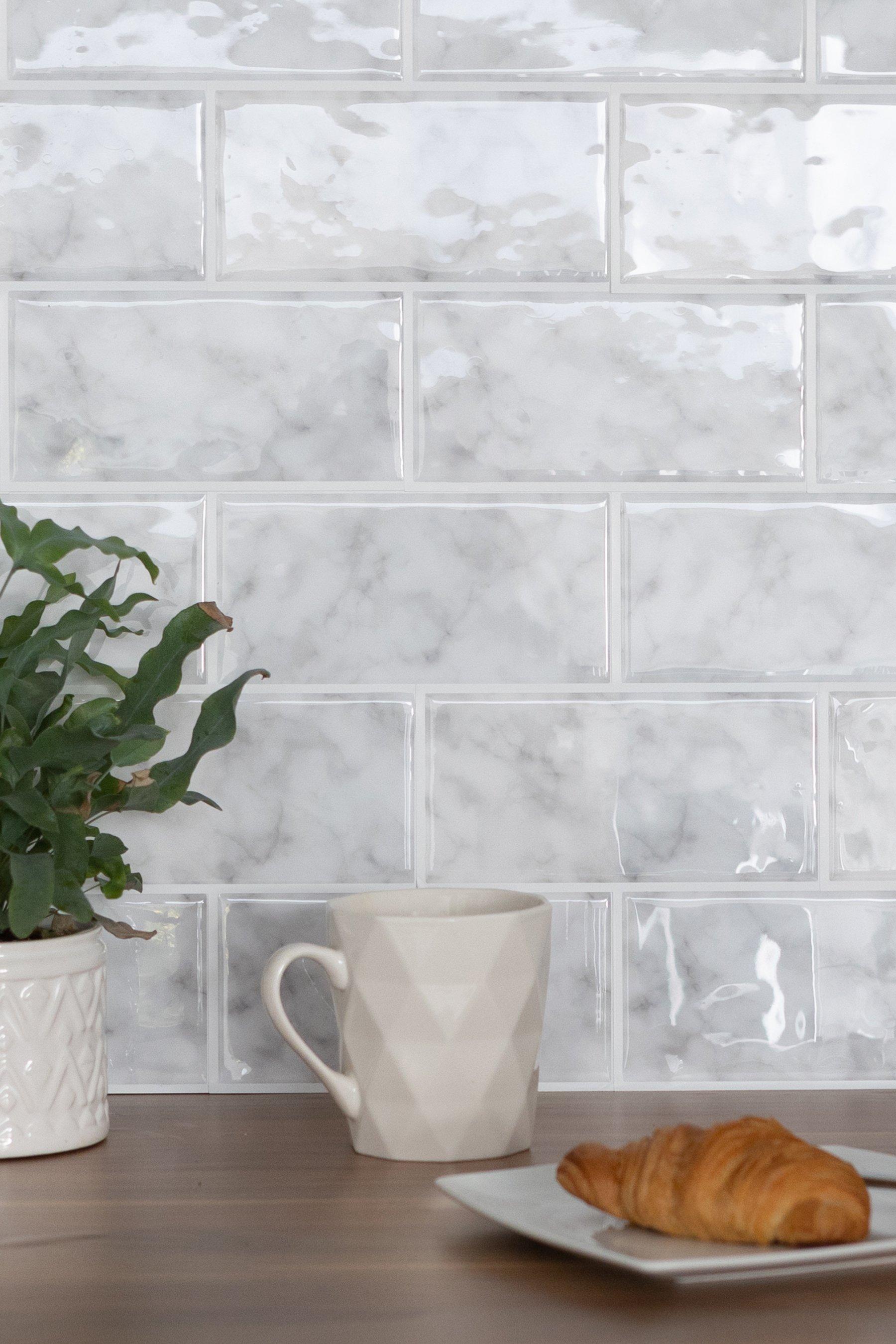 Pack Of 4 3D Subway Carrara Grey Epoxy Wall Tile Stickers | Studio