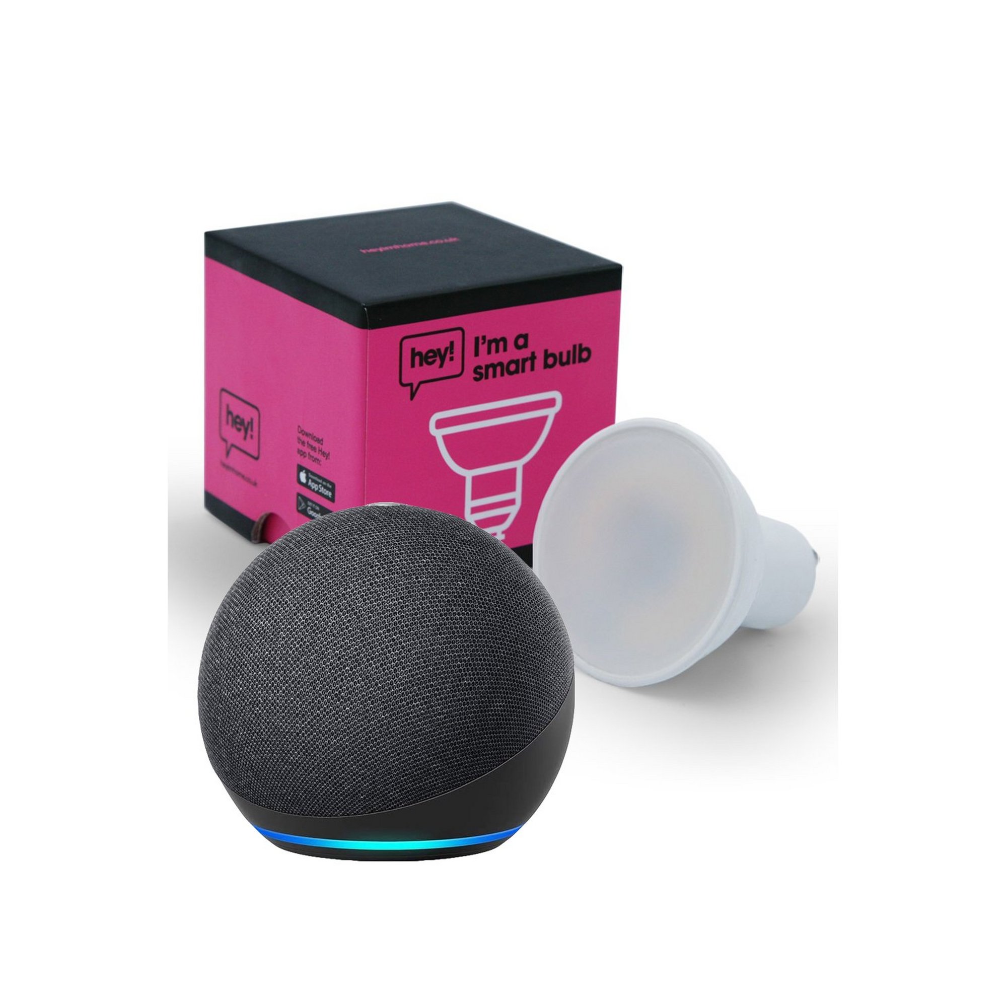 Hey Amazon Echo Dot 4th Generation and Smartbulb Spotlight GU10 Twin Pack