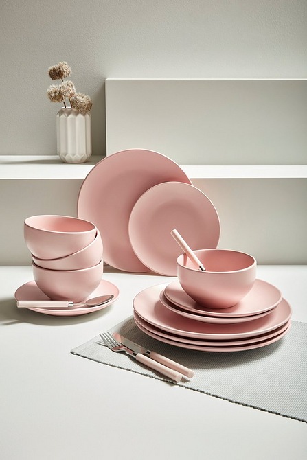 Homelife 12 Piece Pink Stoneware Dinner Set | Studio