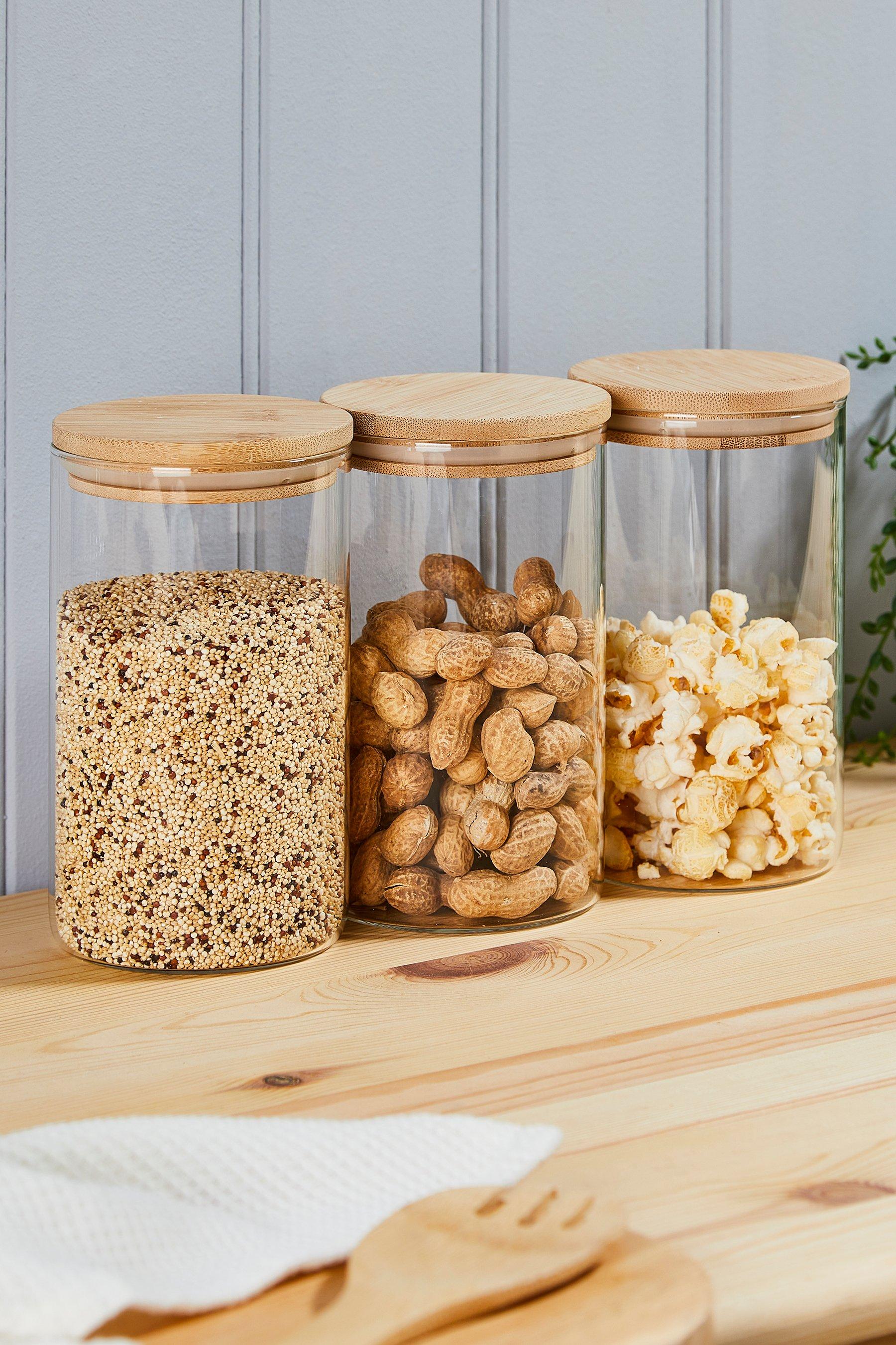 Homelife Set of 3 Glass Storage Jars with Bamboo Lids