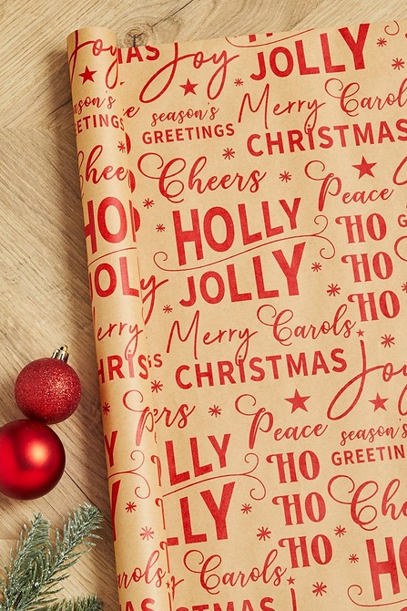 5m Kraft Script Christmas Wrapping Paper