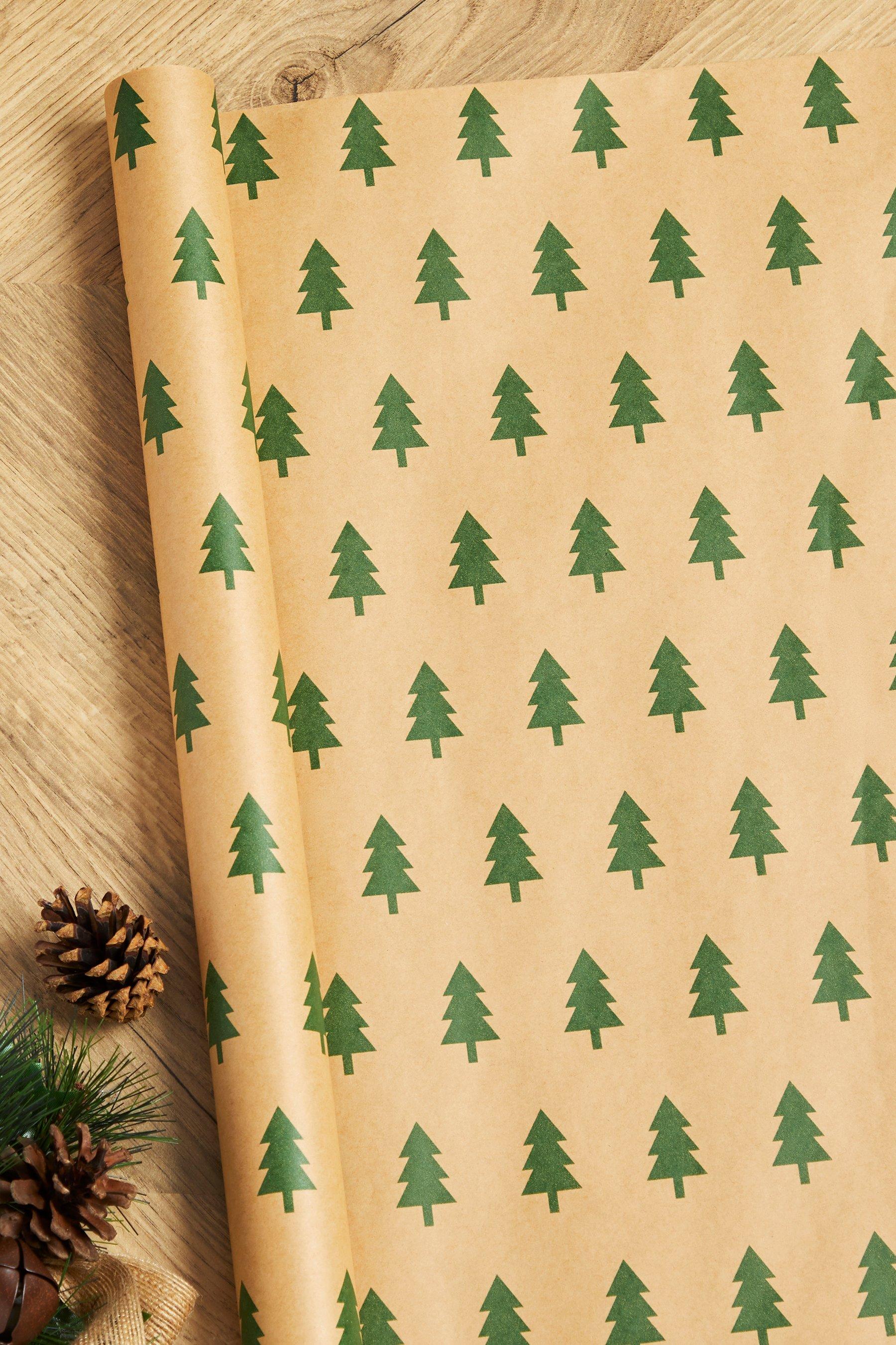 10m (2 x 5m) Modern Christmas Gift Wrapping Paper Roll - Brown Red Green  Trees : : Stationery & Office Supplies