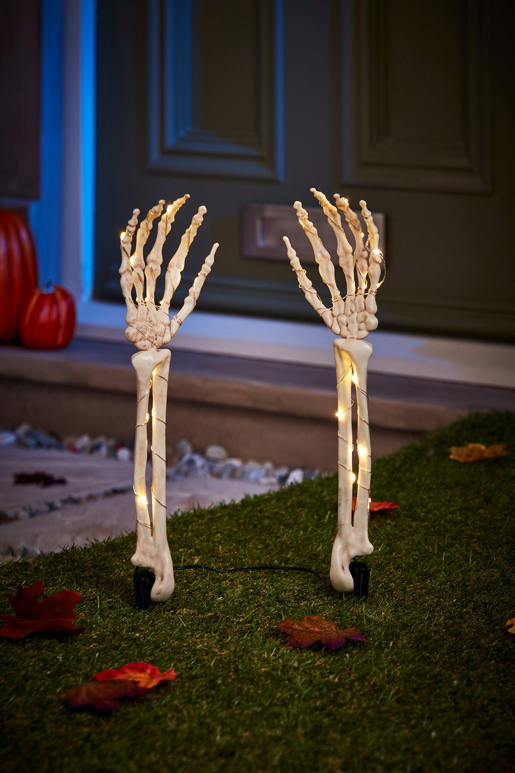 Set of 2 LED Halloween Boney Hand Stake Lights