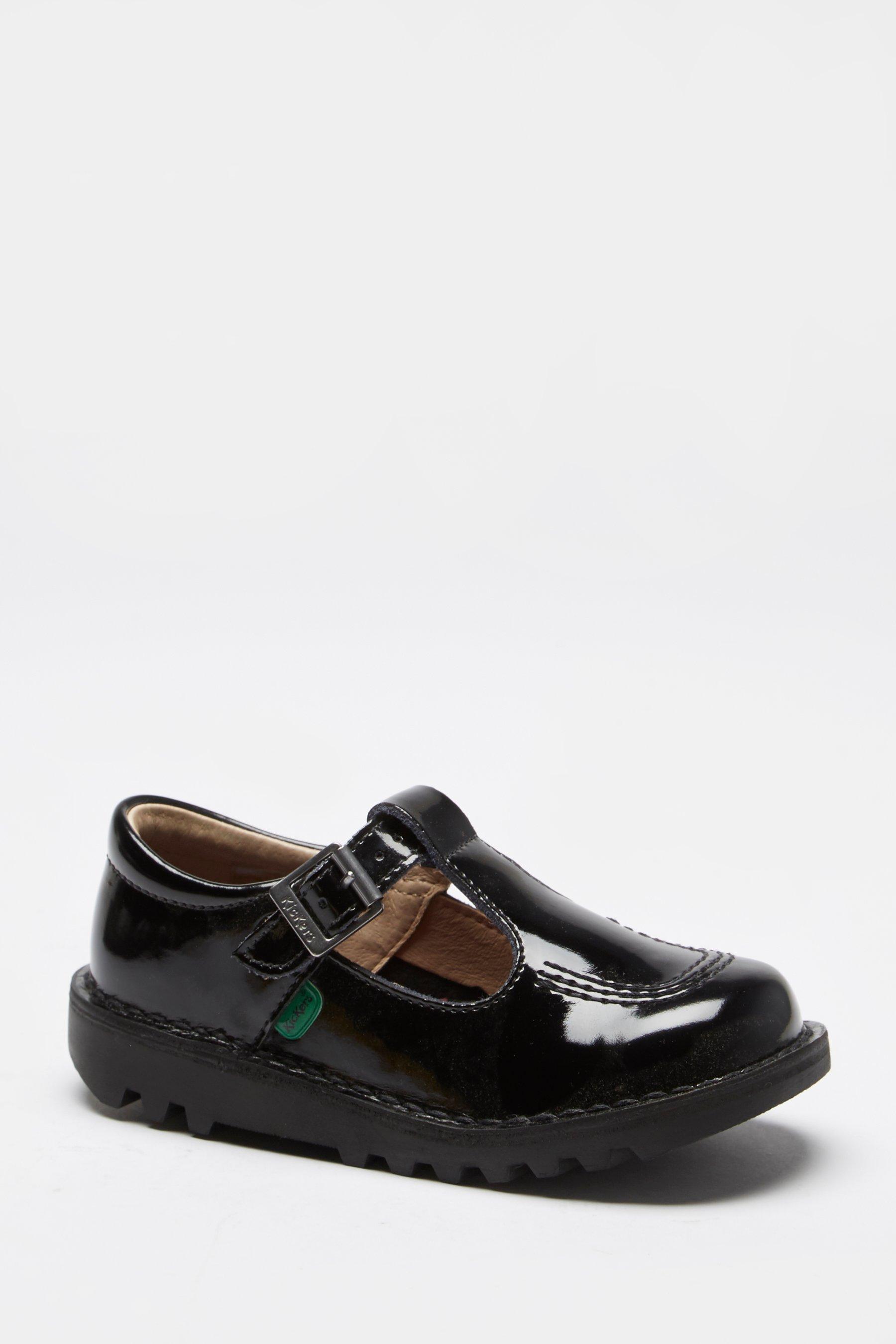 Girls Kickers T Bar Black Patent Shoes Studio