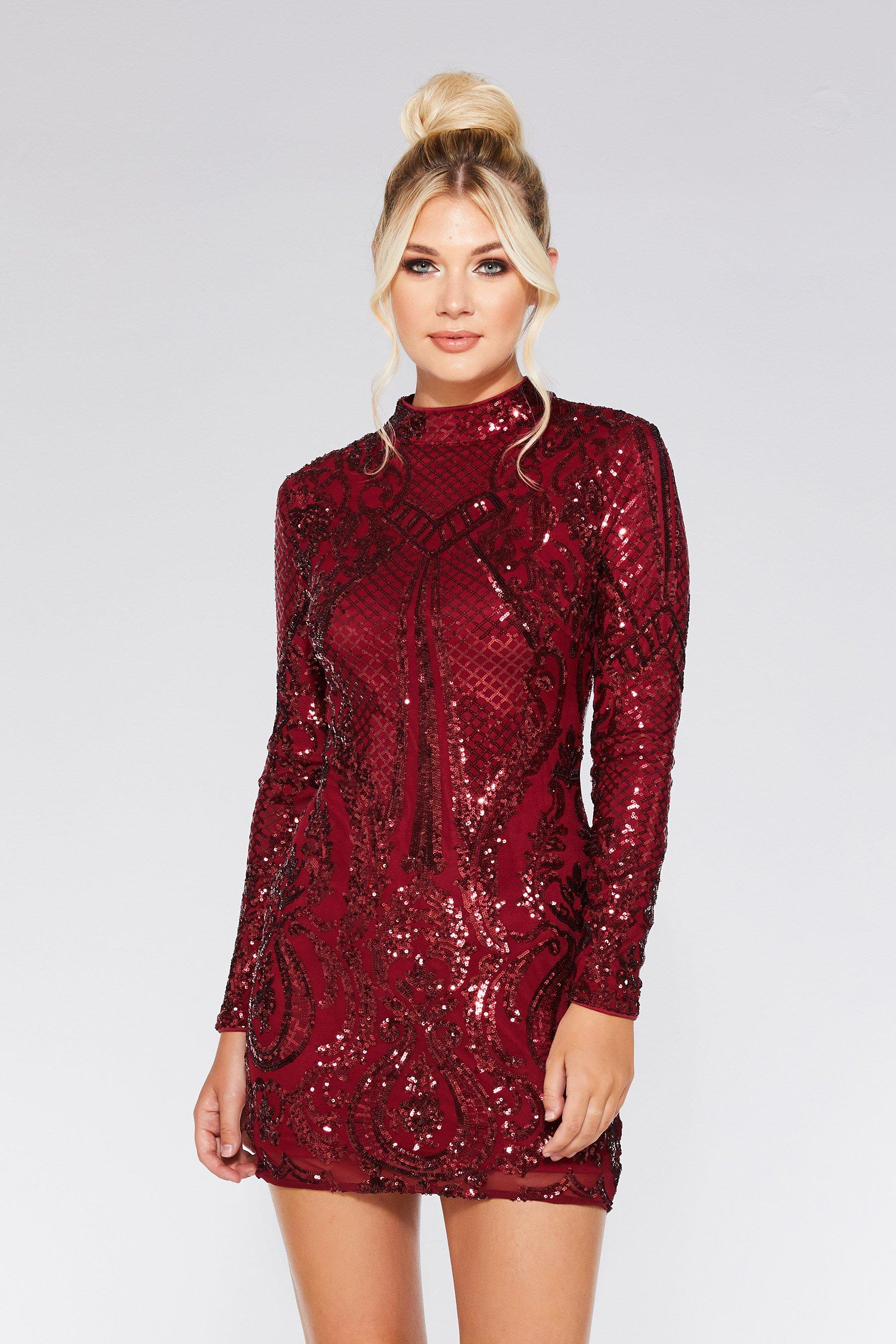 berry sequin bodycon dress
