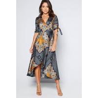 Image of AX Paris Wrap Satin Printed Midi Dress