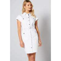 Image of Denim Stretch Belted Dress