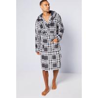 Image of Checked Fleece Hooded Dressing Gown