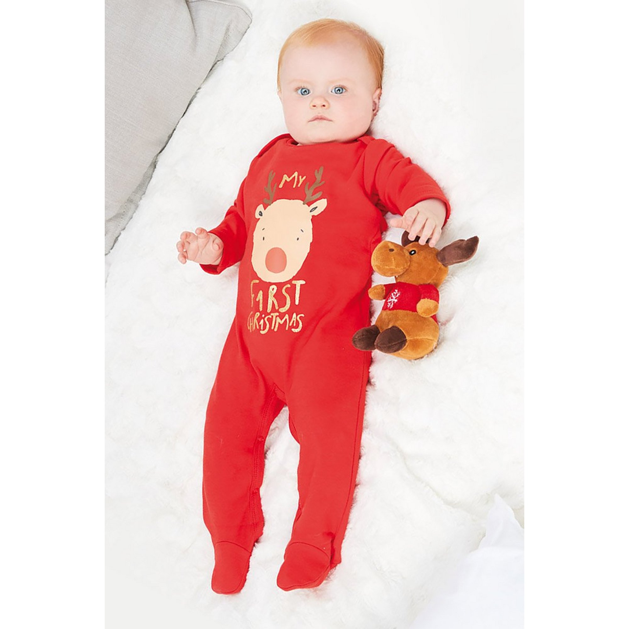 Babys 2-Piece First Christmas Sleepsuit and Reindeer Toy Set