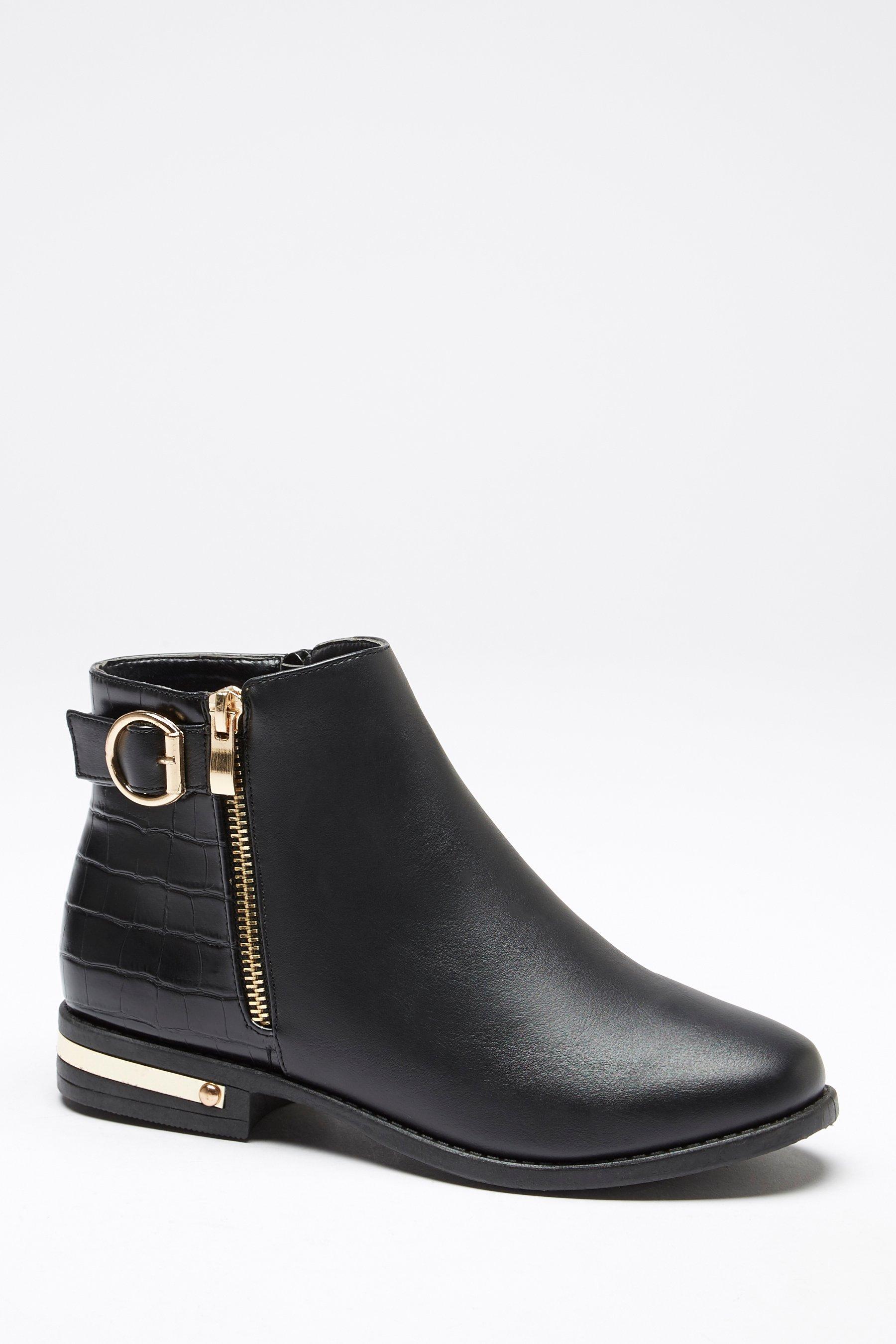 Flat Ankle Boots With Zip And Buckle Studio
