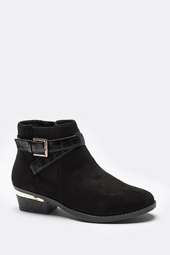 Low Block Heel Chelsea Boots with Buckle Detail
