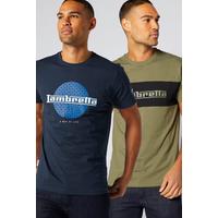 Image of Lambretta Pack of 2 Khaki and Navy T-Shirts