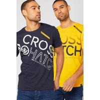 Image of Crosshatch Pack of 2 Yellow/Navy Fade T-Shirts
