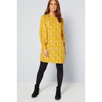 Image of Balloon Sleeve Cuff Woven Mustard Floral Dress