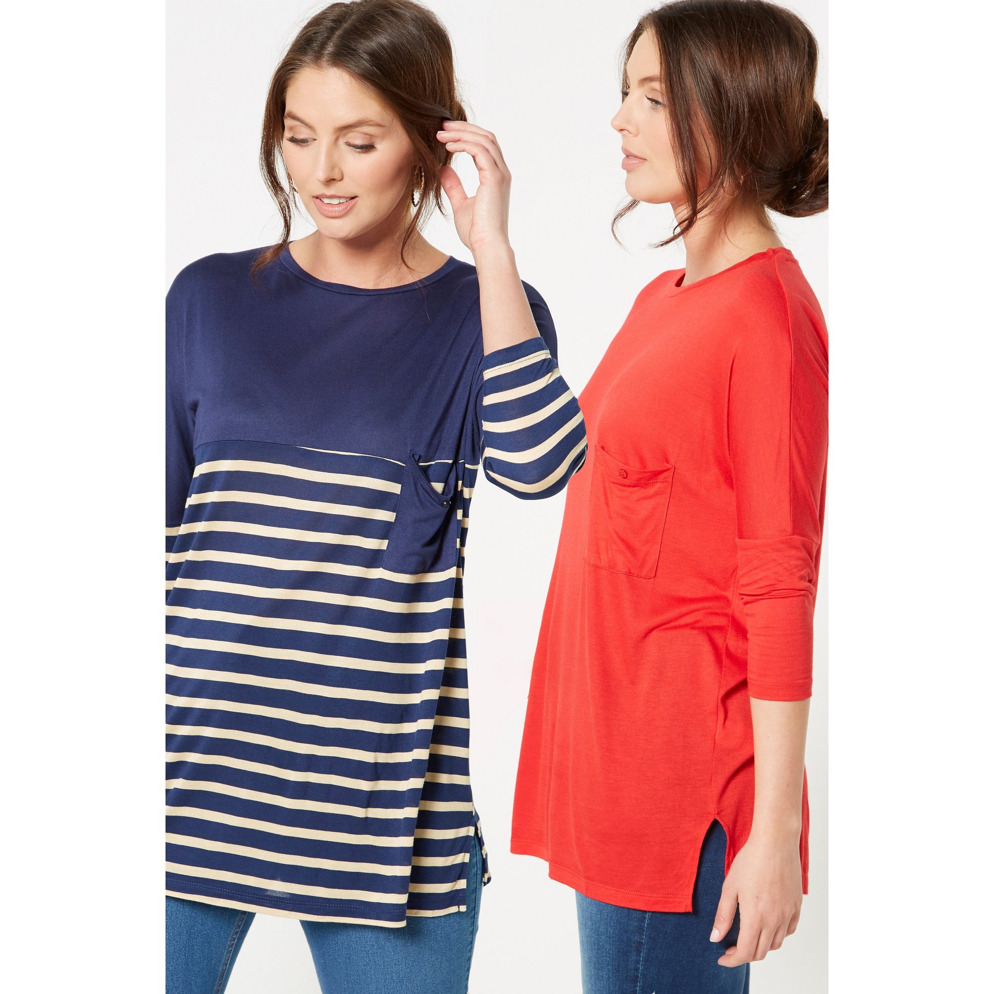 Pack of 2 Drop Shoulder 3/4 Sleeve Navy and Red T-Shirts