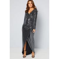 Image of Black and Silver Mixed Sequin Maxi Dress