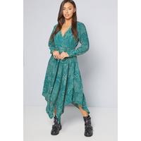 Image of AX Paris Wrap Hanky Hem Green Polka Dot Midi Dress