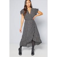 Image of AX Paris Short Sleeve Black Polka Dot Wrap Midi Dress