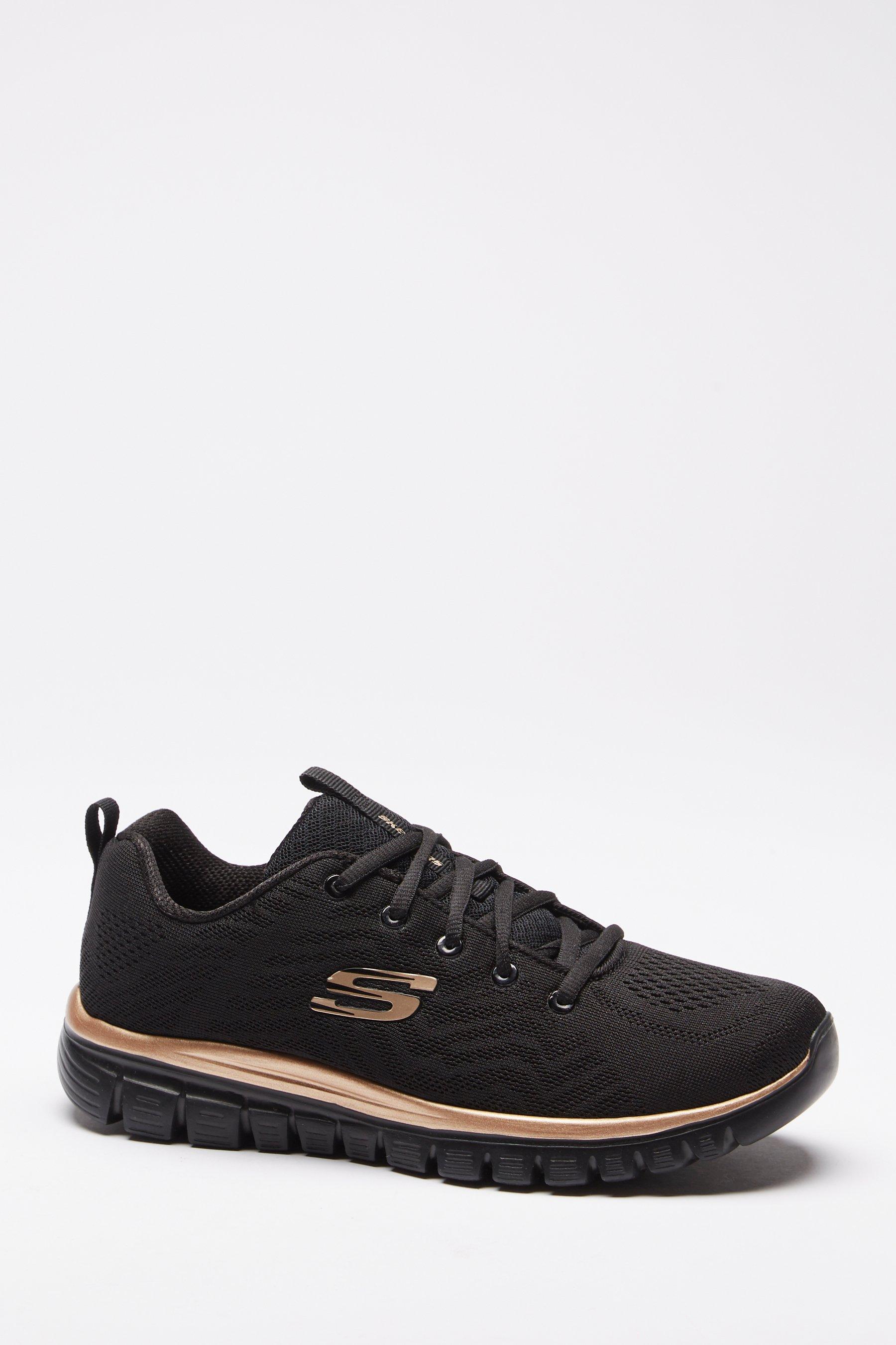 skechers graceful get connected black and rose gold trainers