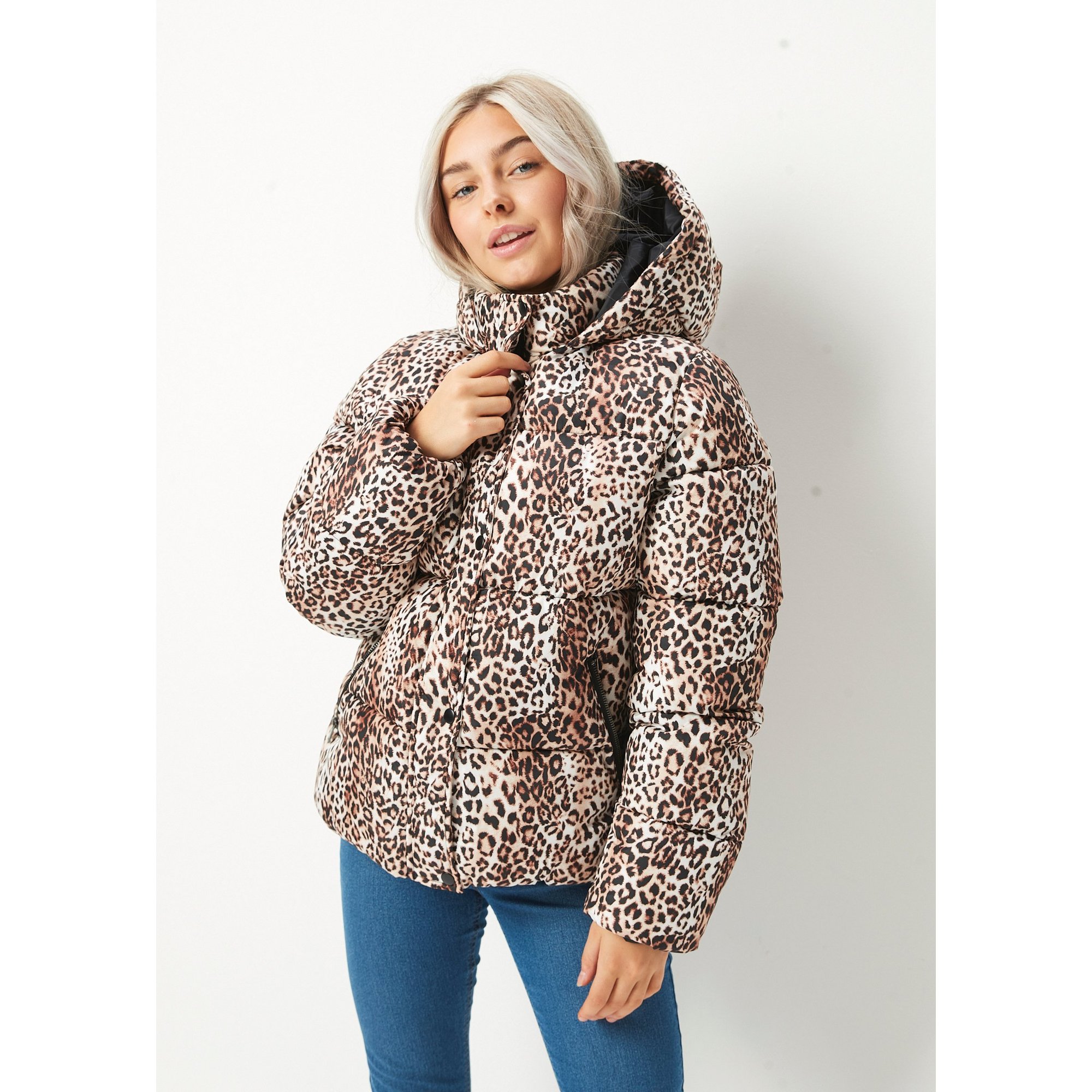 Teen Girls Couture Angels Leopard Oversized Padded Cropped Jacket